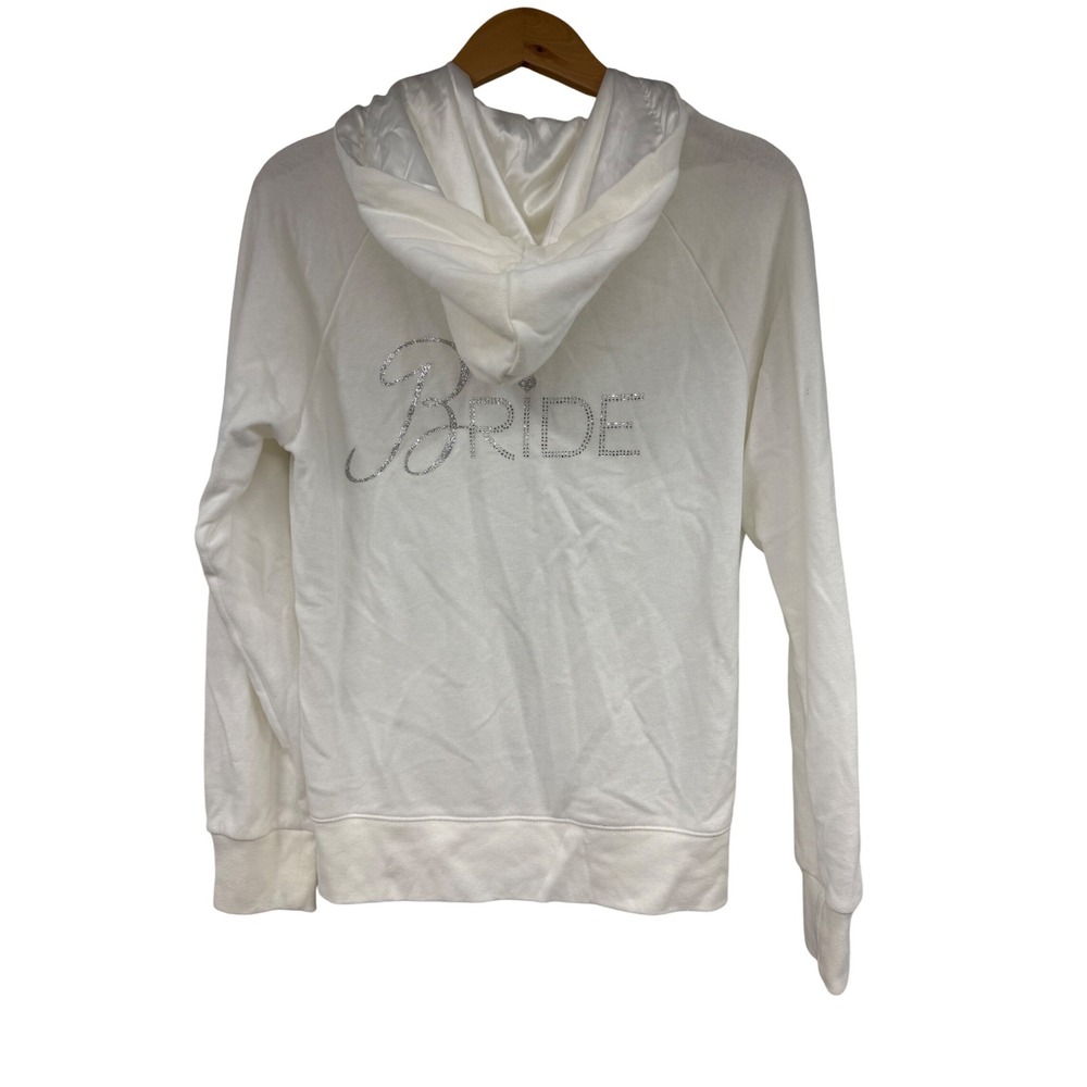 Victoria's Secret I Do Bride Rhinestone Zip Hoodie White Satin Lined Medium